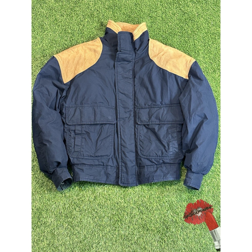 Vintage Marc‎ By Andrew Marc Jacket Mens Medium Blue Tan Suede Puffer Coat 80s